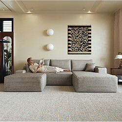 Avis OKWISH Canapé d'angle 4 places 270 cm en tissu côtelé camel
