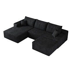 OKWISH Canapé d'angle panoramique 4 places 270 cm en velours côtelé noir pas cher
