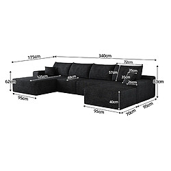 Acheter OKWISH Canapé d'angle modulaire 5 places en velours côtelé noir 340 cm