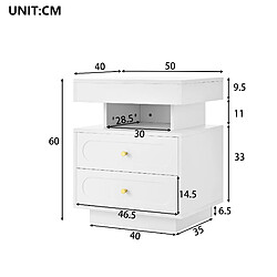 Acheter OKWISH Table de chevet LED blanche 2 tiroirs, niche ouverte, 50 x 40 x 60 cm