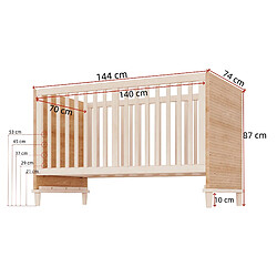 Acheter OKWISH Lit bébé à barreaux 70 x 140 cm en bois et MDF naturel