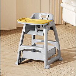 Avis OKWISH Chaise haute grise avec 3 plateaux PP, harnais 5 points et roulettes