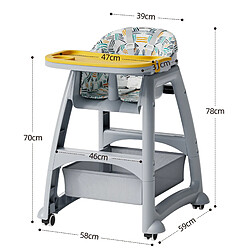 Acheter OKWISH Chaise haute grise avec 3 plateaux PP, harnais 5 points et roulettes