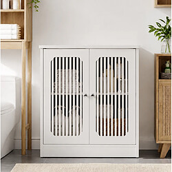 Avis OKWISH Meuble sous-vasque au sol blanc, 60 x 30 x 60 cm, 2 portes à lamelles