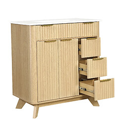 OKWISH Meuble vasque au sol 81 cm, bois naturel, 3 tiroirs et 2 portes pas cher