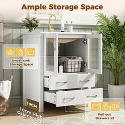 Avis OKWISH Meuble sous-vasque au sol 61 cm blanc brillant avec vasque en céramique