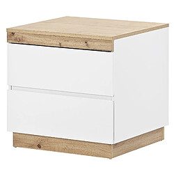 OKWISH Table de chevet 2 tiroirs, blanc et effet chêne, 55 x 40 x 55 cm pas cher