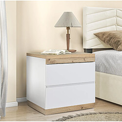 Avis OKWISH Table de chevet 2 tiroirs, blanc et effet chêne, 55 x 40 x 55 cm