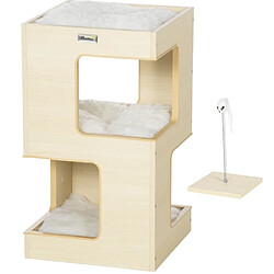 OKWISH Maisonnette pour félins à 3 niveaux, 34 x 34 x 60 cm, chêne et gris clair pas cher