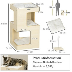 Acheter OKWISH Maisonnette pour félins à 3 niveaux, 34 x 34 x 60 cm, chêne et gris clair