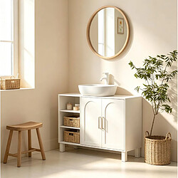 Avis OKWISH Meuble sous vasque crème 90 x 30 x 63 cm, 2 portes et étagères
