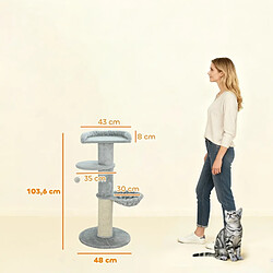Avis OKWISH Arbre à chat multi-niveaux en sisal et peluche, gris clair, 103,5 cm