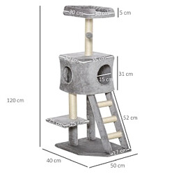 OKWISH Arbre à chat 120 cm gris clair avec niche et poteaux en sisal pas cher