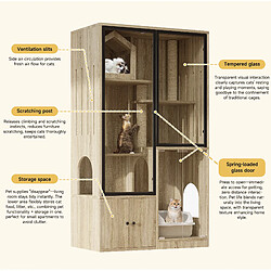 Avis OKWISH Maison pour chats à 4 niveaux, naturel et noir, 90 x 50 x 160 cm