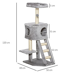 Acheter OKWISH Arbre à chat 120 cm gris clair avec niche et poteaux en sisal