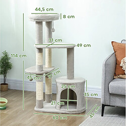 Avis OKWISH Arbre à chat 114 cm gris clair avec niche et poteaux en sisal