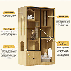 Avis OKWISH Arbre à chat avec portes en verre trempé, érable, 90 x 50 x 160 cm