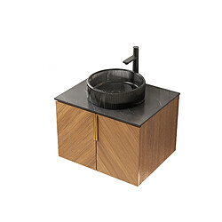 OKWISH Meuble vasque suspendu 61 cm, verre noir et finition chêne brun pas cher