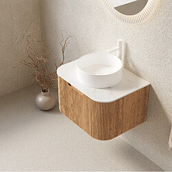 Avis OKWISH Meuble vasque suspendu 61 cm, céramique blanche et bois naturel