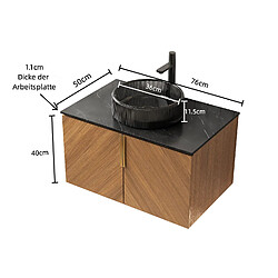 Acheter OKWISH Meuble vasque suspendu 76 cm, 2 portes, noir et chêne brun