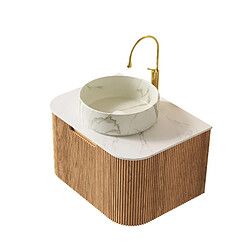 OKWISH Meuble vasque suspendu 61 cm, céramique, bois clair et blanc pas cher