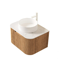 OKWISH Meuble vasque suspendu 61 cm, céramique blanche et bois naturel pas cher