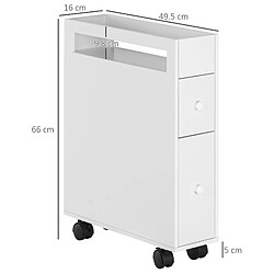 Avis OKWISH Meuble de salle de bain à roulettes blanc, 2 tiroirs, 49,5 x 16 x 66 cm