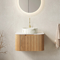 Avis OKWISH Meuble vasque suspendu 61 cm, céramique, bois clair et blanc