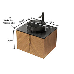 Acheter OKWISH Meuble vasque suspendu 61 cm, verre noir et finition chêne brun