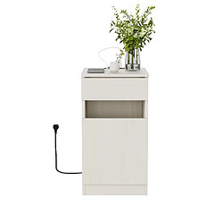 OKWISH Table de chevet MDF blanc aspect bois clair, charge USB, 33 x 40 x 61,5 cm pas cher