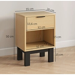 Acheter OKWISH Table de chevet avec tiroir et niche ouverte, chêne, 35 x 26 x 50 cm