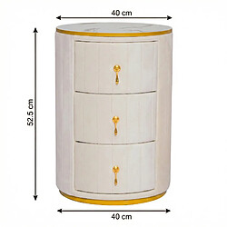 Acheter OKWISH Table de chevet ronde blanche à 3 tiroirs, plateau effet marbre