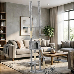 Avis OKWISH Arbre à chat réglable 225-255 cm, 6 niveaux, gris clair et crème