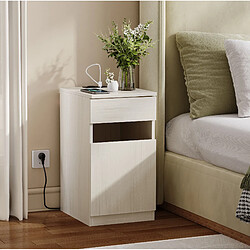 Avis OKWISH Table de chevet MDF blanc aspect bois clair, charge USB, 33 x 40 x 61,5 cm