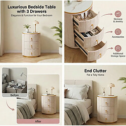 Avis OKWISH Table de chevet ronde blanche à 3 tiroirs, plateau effet marbre