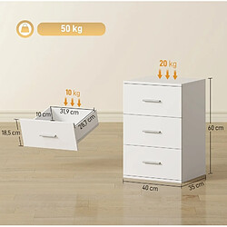 Acheter OKWISH Table de chevet blanche à 3 tiroirs en MDF, 40 x 35 x 60 cm
