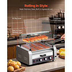 Acheter VEVOR HD11 - 11 rouleaux - Capacité 30 hot-dogs - Acier inoxydable - Chauffe-petits pains - Couvercle en verre - Bac à huile amovible