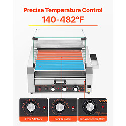 Avis VEVOR HD11 - 11 rouleaux - Capacité 30 hot-dogs - Acier inoxydable - Chauffe-petits pains - Couvercle en verre - Bac à huile amovible