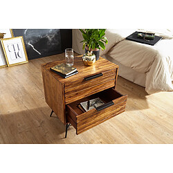 Ervesto NISHAN - Marron - Bois de sheesham massif et métal - 2 tiroirs - 60 x 40 x 60 cm pas cher