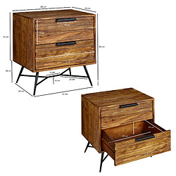 Acheter Ervesto NISHAN - Marron - Bois de sheesham massif et métal - 2 tiroirs - 60 x 40 x 60 cm
