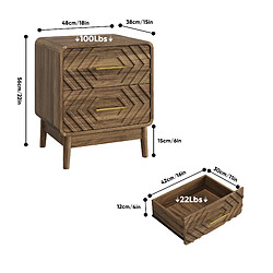 Acheter OKWISH Table de chevet 2 tiroirs en MDF, finition noyer, 48 x 38 x 56 cm