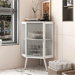 Avis OKWISH Meuble d'angle blanc 80 cm en métal et verre trempé
