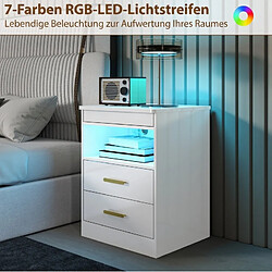 Avis OKWISH Table de chevet blanc brillant avec chargeur et LED RGB, 45 x 40 x 59 cm