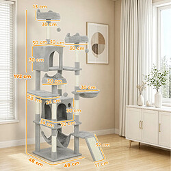 Acheter OKWISH Arbre à chat 192 cm gris clair et crème, 2 niches et 4 plateformes