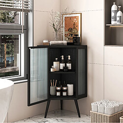 Avis OKWISH Meuble d'angle noir 80 cm avec porte en verre trempé