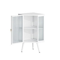 OKWISH Meuble d'angle blanc 80 cm en métal et verre trempé pas cher