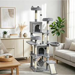 Avis OKWISH Arbre à chat 192 cm gris clair et crème, 2 niches et 4 plateformes