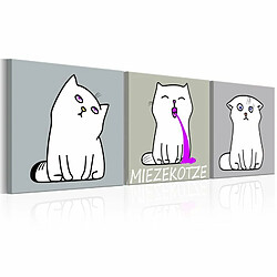 Paris Prix Miezekotze Cat Trio - 40x120 cm Tableau imprimé - Structure bois de pin - Toile italienne - Protection UV