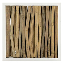 Aubry Gaspard Branches Teck Décor mural - Teck naturel - Cadre blanc - Dimensions : 41 x 41 x 4 cm