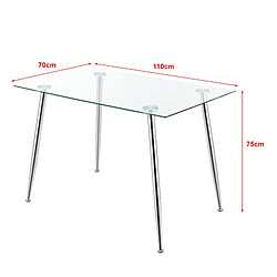 Helloshop26 Table de salle à manger verre trempé acier 75 x 110 x 70 cm chrome 03_0008701